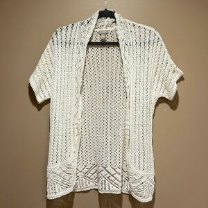 Chico’s White Laced Short Sleeved Cardigan